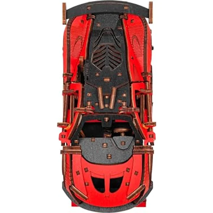 Eco Wood Art Modellbausatz Racing Car Rennauto, 237-teilig, Holzmodell in rot oder gelb mit Federmechanismus und öffnenden Türen – Bild 8