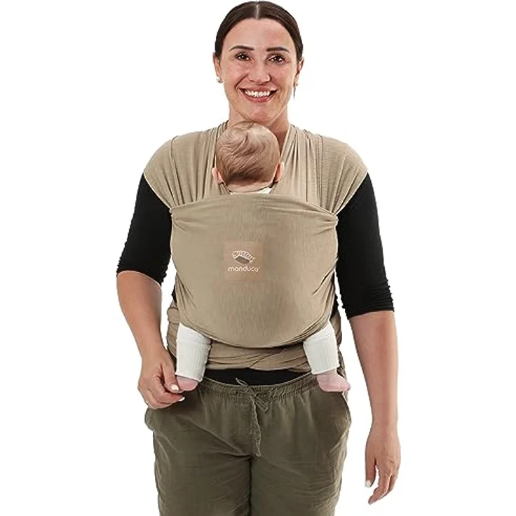 manduca Sling Tragetuch > Nougat < Elastisches Babytragetuch aus Bio-Baumwolle (Jersey-Strickstoff/ohne Elastan) stabil und kuschelweich für Neugeborene & Babys ab Geburt (5.10x0.60 m) (braun) – Bild 2