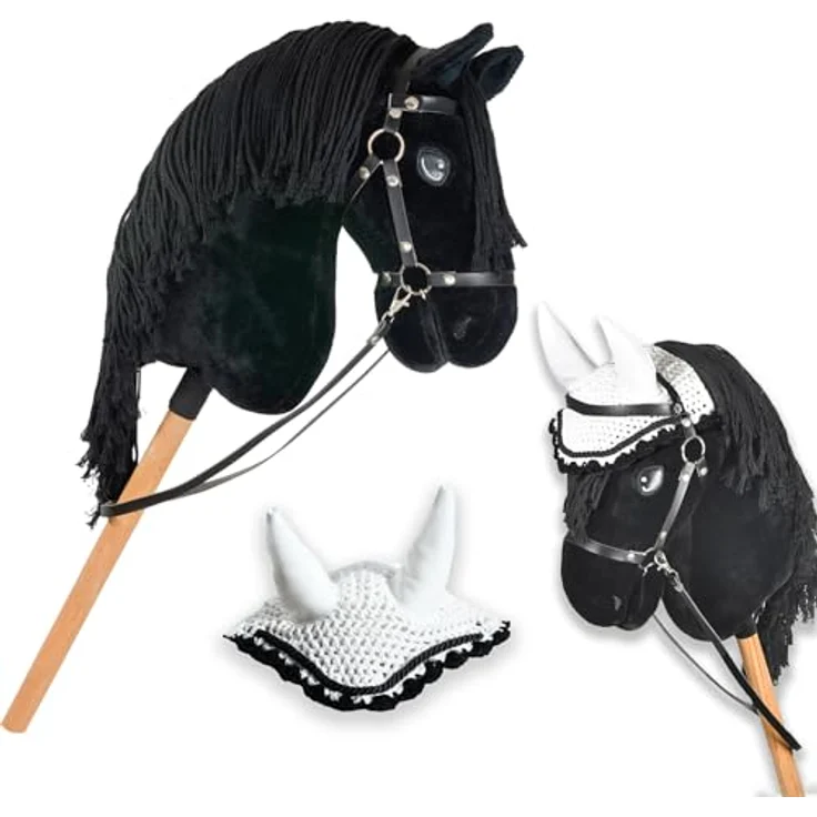 Hobby Horse Land Black Star A3, Steckenpferd mit Fliegenhaube in Weiß, langlebige Materialien für jahrelangen Spielspaß – Bild 1