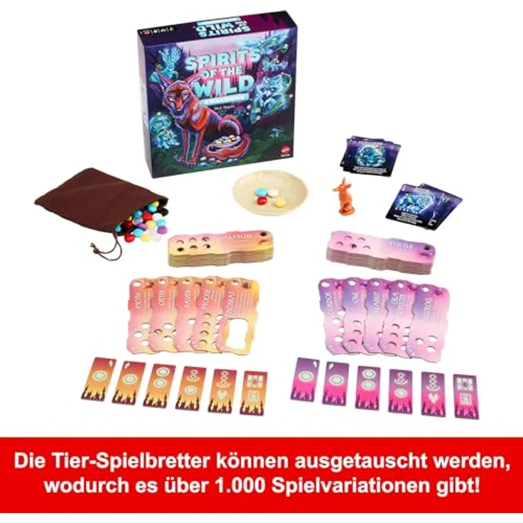 Mattel games Spirits of the Wild - The Awakening, Brettspiel für 2 Spieler mit bunten Aktionssteinen und magischen Kartenelementen – Bild 6