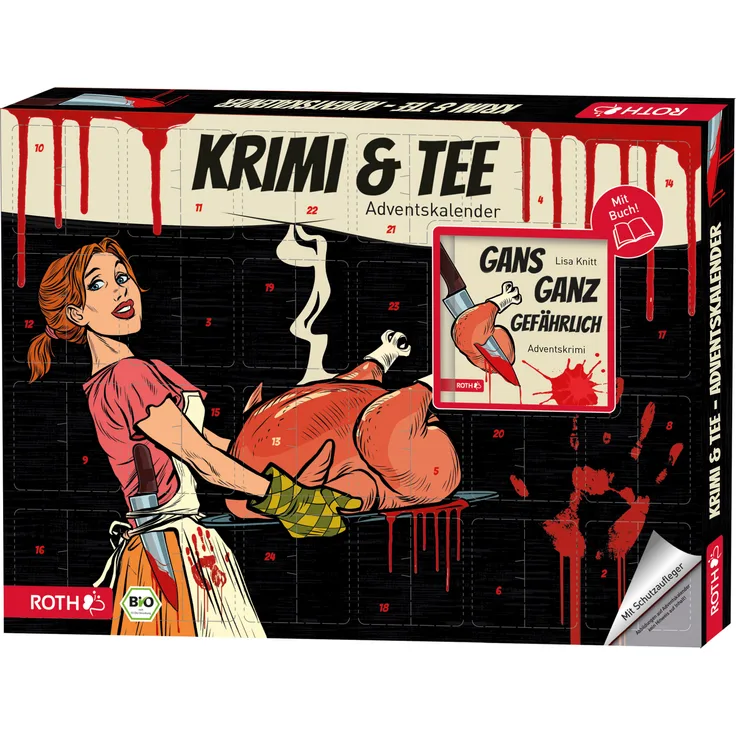 Roth Krimi & Bio-Tee Adventskalender - 24 Sorten Tee, inkl. Krimi, handgefertigt, 450x40x340mm