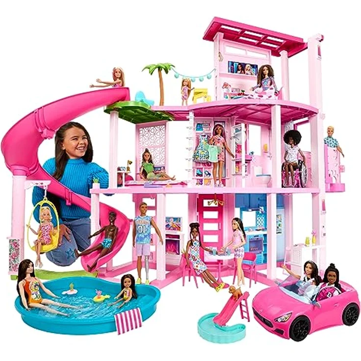 BARBIE - Traumvilla, Poolparty Puppenhaus mit mehr als 75 Teilen und Rutsche über 3 Etagen, Haustieraufzug und Spielbereiche für die Welpen, für Kinder ab 3 Jahren, HMX10 – Bild 2