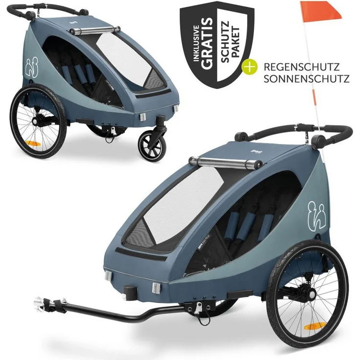 Hauck Fahrradkinderanhänger Dryk Duo Plus - Dark Blue, 2 Kinder bis 44 kg, Regenschutz - Preisvergleich