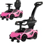 COSTWAY Lamborghini Rutscherauto 3 in 1, Schiebeauto mit USB-Anschluss, rosa