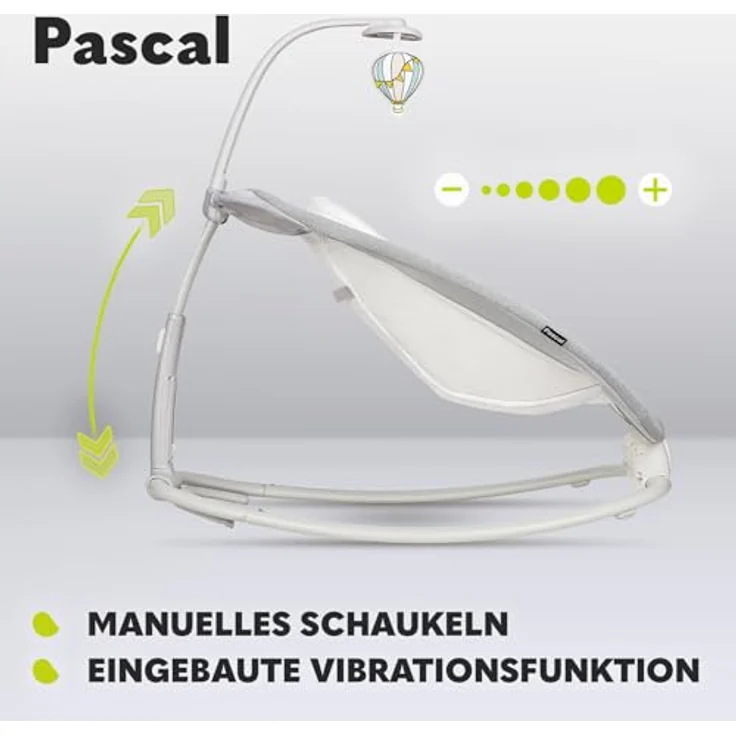 Lionelo Pascal Baby Wippe, mit sanften Vibrationen, 5 Melodien, Spielzeugkarussell, Kopfkissen und verstellbarer Rückenlehne, Energiesparsystem – Bild 3