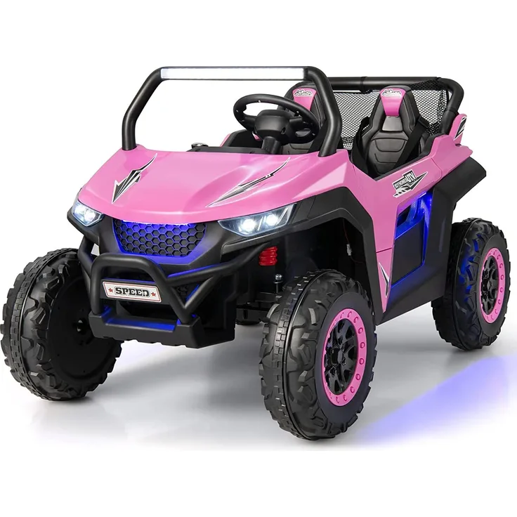 Dreamade 12V 2 Sitzer Elektroauto für Kinder, mit 2,4 GHz Fernbedienung, Musik, Scheinwerfer und USB, pink, für 3-8 Jahre und bis 59 kg belastbar