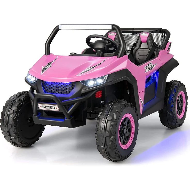 Dreamade 12V 2 Sitzer Elektroauto für Kinder, mit 2,4 GHz Fernbedienung, Musik, Scheinwerfer und USB, pink, für 3-8 Jahre und bis 59 kg belastbar