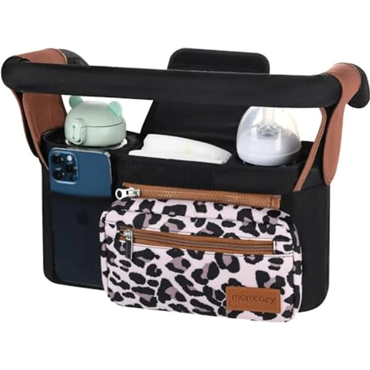 Momcozy Kinderwagen Organizer Universal, Isolierte Getränkehalter mit Reißverschlusstasche, Schultergurt und Stauraum für Windeln & Handys – Bild 1