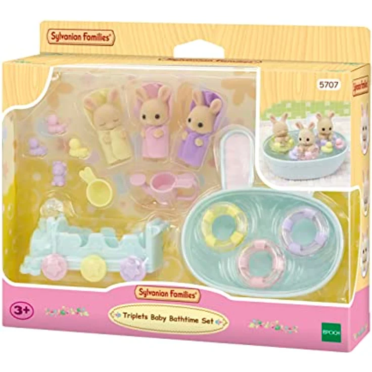 EPOCH Sylvanian Families 5707 Milchhasen Bade Spielset mit 3 Figuren, Badewanne und Spielzeug – Bild 3