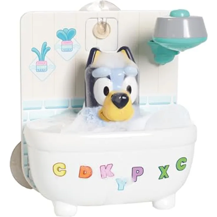 Toomies Bluey Dusche & Schaumbad, interaktives Badespielzeug mit Wasserdusche und Schaumbildung, fördert Feinmotorik, für Kinder ab 18 Monaten
