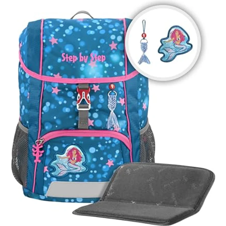 Step by Step Rucksack-Set Kid „Mermaid Lola“, mit Sitzkissen, ergonomischer Mini-Ranzen mit abnehmbarem Brustgurt, für Kindergarten, Vorschule und Freizeit, 13 l, blau - rosa – Bild 2