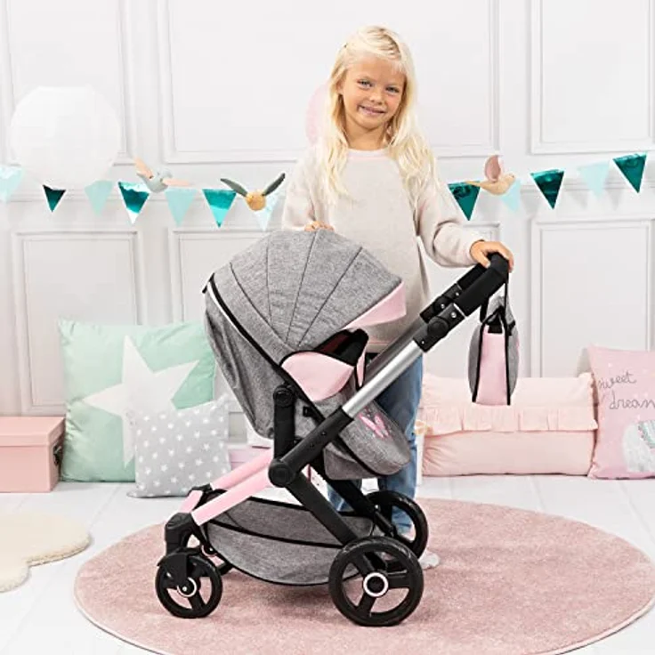 Bayer Design Kombi-Puppenwagen Xeo Schmetterling grau rosa – Bild 8