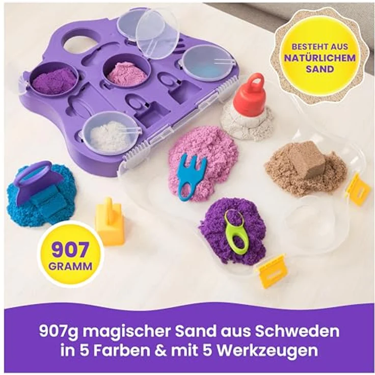 Spin Master Kinetic Sand Farbspiel Koffer, 1 kg, kreativer Bastelsand für haptisches Spielen – Bild 2