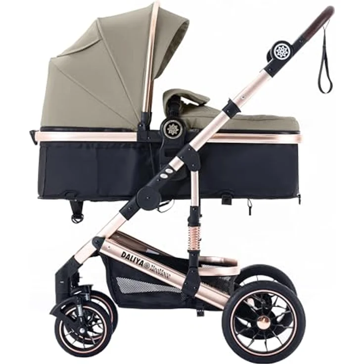 Daliya® NEOMOVE 2in1 Kombikinderwagen, Babywanne & Sportsitz in Gold und Beige, leichter Aluminium-Rahmen, faltbar, für Stadt und Gelände, mit großem Einkaufskorb – Bild 1