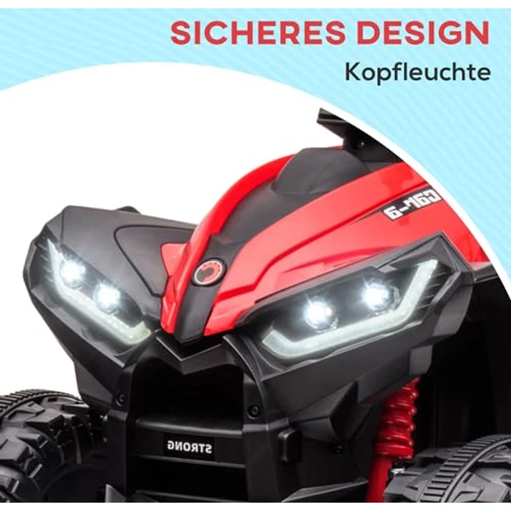 HOMCOM Elektro-Kinderquad Elektro-Quad, MP3-Musikplayer, USB-Anschluss, Belastbarkeit 25 kg, 3-6 km/h, Rot – Bild 6