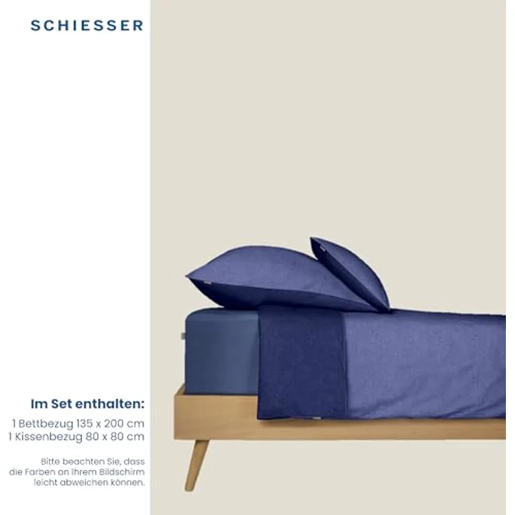 Schiesser Feinbiber Wendebettwäsche Doubleface, 100% Baumwolle, Farbe:Blau und Dunkelblau, Größe:135 cm x 200 cm – Bild 5