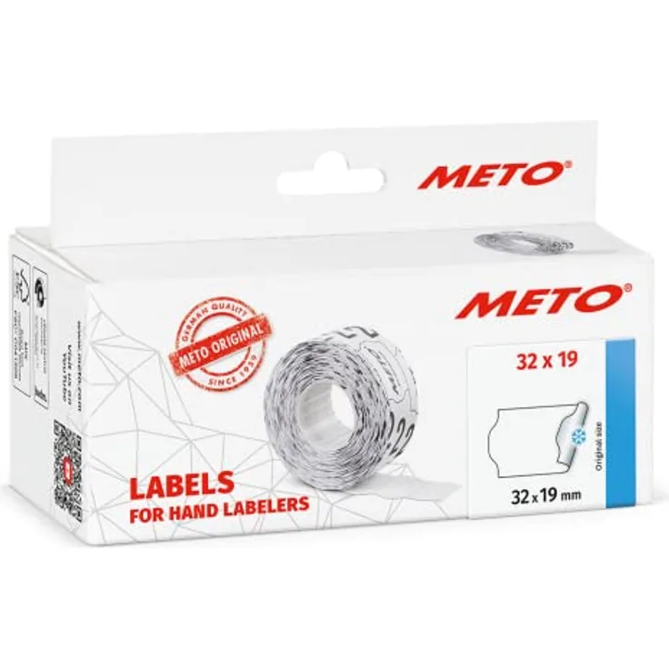 Meto Etiketten für Handauszeichner (32x19 mm, 2-zeilig, weiß, 5.000 Stück, multifunktional permanent und tiefkühl, für METO, Contact, Sato, Avery, Tovel, Samark etc.)