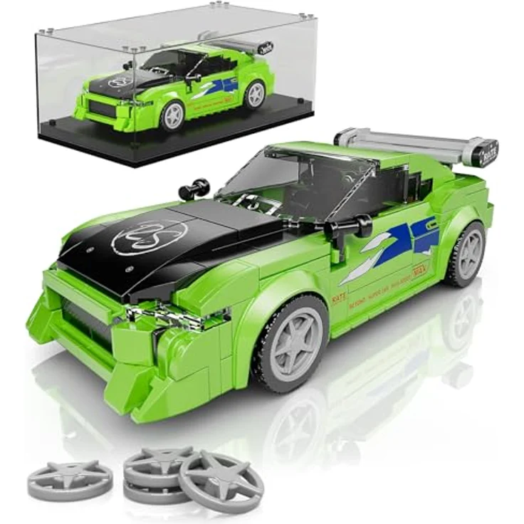 Mould King 27033 Technik Speed Champion Eclips Rennwagen, Klemmbausteine Modellauto mit Acryl Vitrine, 338 Teile – Bild 1