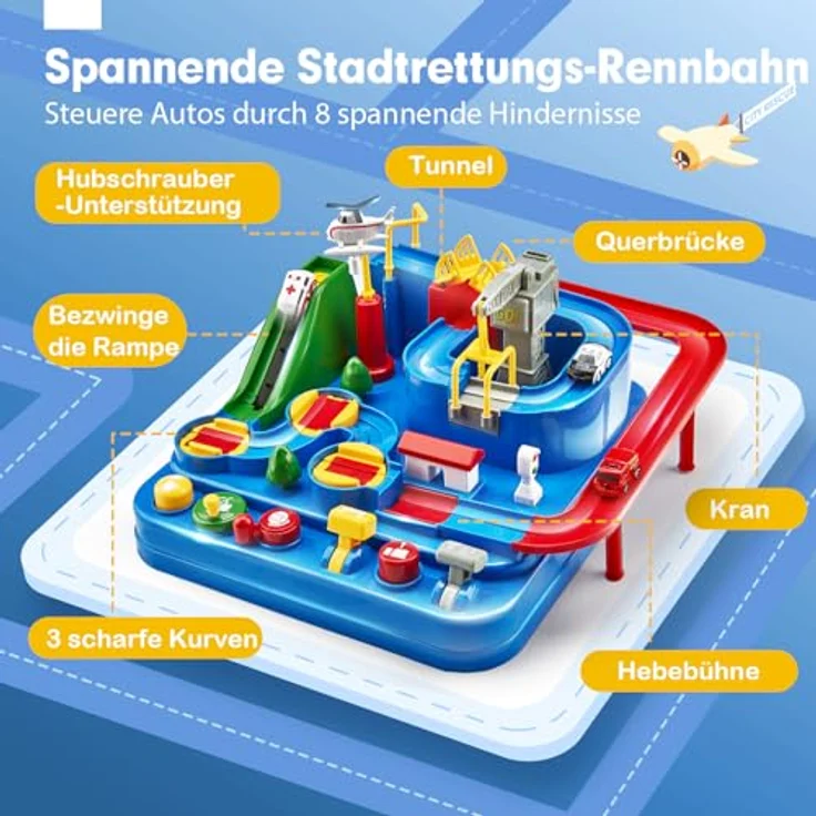 Auto Spielzeug ab 3 4 5 6 Jahre - Track Cars Spielzeug Autobahn Kinder für Kinder Jungen Mädchen über 3 Jahre, Abenteuer Autopark für Geschenk – Bild 3