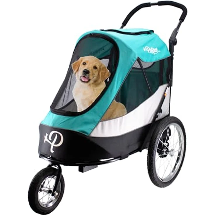 Petique Trailblazer, All-Terrain Hundebuggy für Hunde bis 35 kg, aquablau, mit stoßdämpfenden Rädern und gut belüftetem Mesh – Bild 1