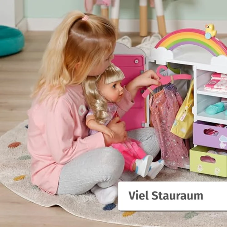 Baby Born Puppenkleiderschrank Regenbogen, mit Licht- und Soundeffekt, Kleiderstange und herausnehmbaren Schubfächern – Bild 4