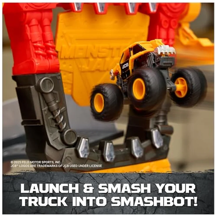 Monster Jam 1:64 Smash & Bash Smashbot Playset, mit verstellbarem Launcher und reparierbarem Roboter, inklusive Smash & Bash JCB Digatron Truck – Bild 5