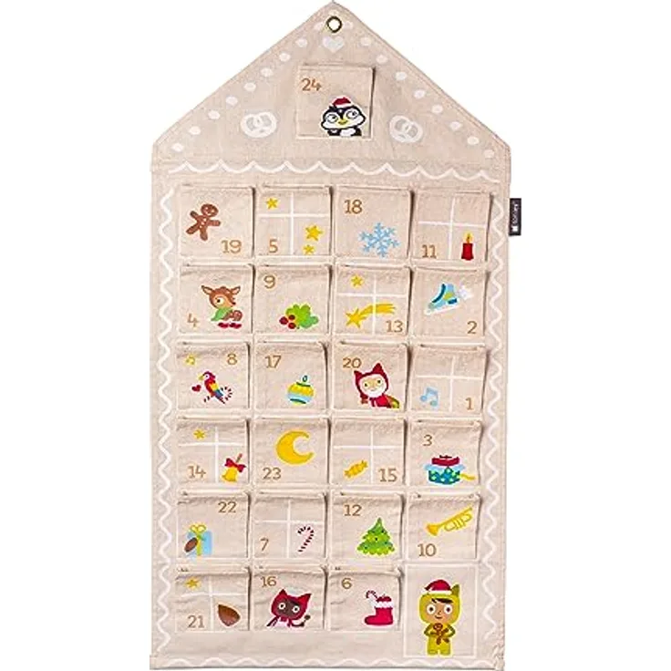 tonies Adventskalender 2023 Lebkuchenhaus – Adventskalender zum Befüllen aus 100% Baumwolle – Kinder Adventskalender Design mit 24 aufgenähten Falttaschen