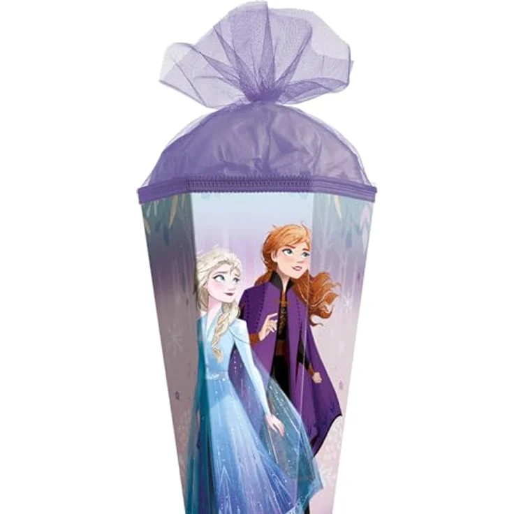 ROTH Schultüte groß Disney Frozen 85 cm, 6-eckig mit lila Tüllverschluss und ROT(H)-Spitze, Zuckertüte für Schulanfang – Bild 2