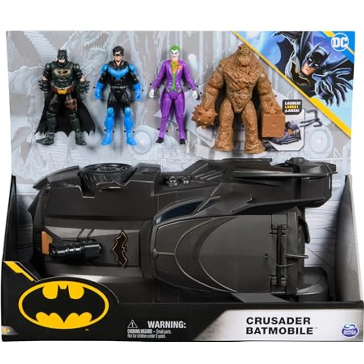 Spin Master DC Batman Crusader Bundle, Batmobile mit 4 x 10 cm Actionfiguren (Batman, Nightwing, Joker, Clayface) und BatHook-Launcher – Bild 4