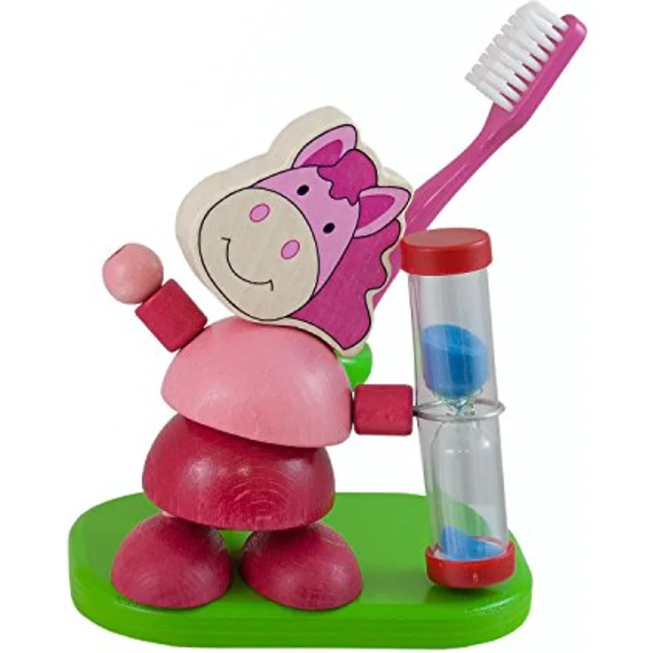 Hess Holzspielzeug 14577 - Zahnputzuhr aus Holz für Kinder, Serie Pferdchen, inkl. Bürstenhalter und drehbarer Sanduhr, handgefertigt, zur täglichen Nutzung beim Zähneputzen