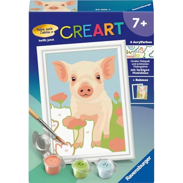 Ravensburger Malen nach Zahlen CREART® Süßes Hausschwein, Farbige Motivlinien für leichteres Malen – Bild 2