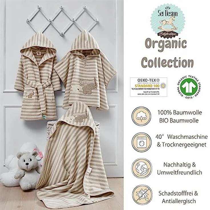 sei Design Dein Bio KAPUZENTUCH aus 100% Bio Baumwolle für Babys, Kapuzenbadetuch Kapuzenhandtuch für Neugeborene ab 0+ Monaten bis 5 Jahre 80x80 – Bild 4