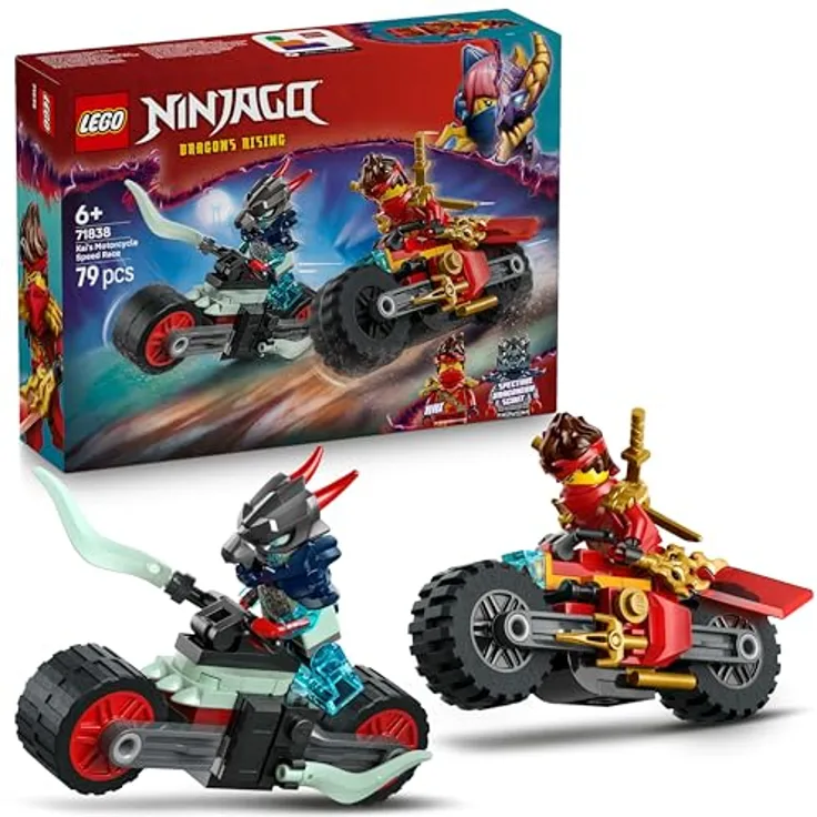 LEGO Ninjago 71838 - Kais Motorradrennen, actiongeladenes Spielset mit 2 Ninja-Bikes und 2 Minifiguren, rot