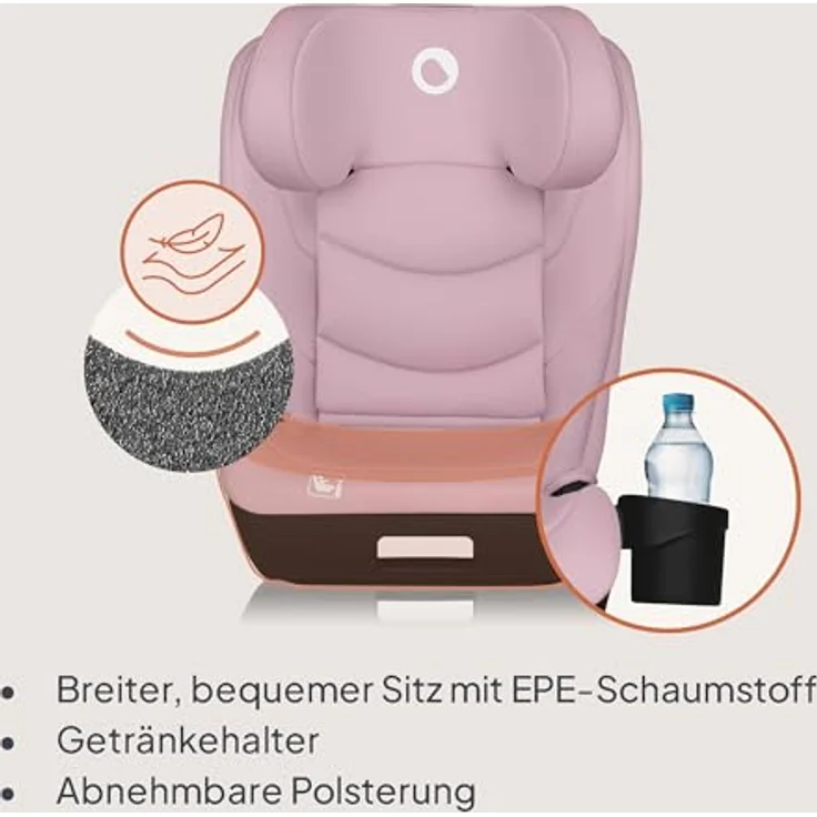 lionelo Autokindersitz NEAL I-SIZE, für Kinder von 100-150 cm, mit Isofix- und Gurtsystem, Getränkehalter, waschbarer Bezug, grau – Bild 7