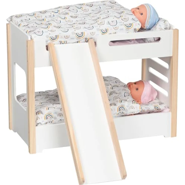 goki 51451 Puppen-Etagenbett mit Rutsche, stabiles Holzbett für zwei Puppen bis 45 cm, etwa 52 × 28 × 39 cm – Bild 1
