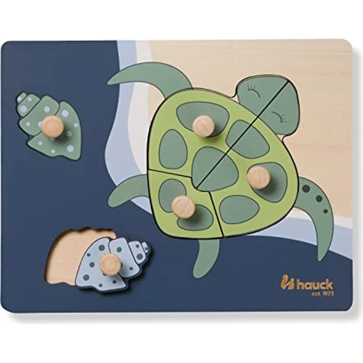 hauck 813076 Puzzle N Sort Tiere Steckpuzzle, Turtle - Holz Kinderpuzzle, FSC-zertifiziert, greifbare Holzknöpfe, Tierdesign – Bild 1