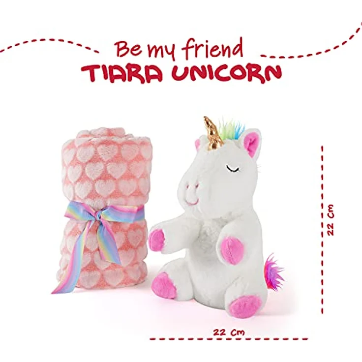 Perletti Tiara Einhorn, Plüschtier und Schmusedecke 22cm für Kinder, rosa – Bild 2