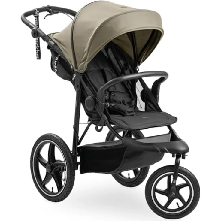 Hauck Kinderwagen Runner 3, Dreirad Buggy mit XL Lufträder, Federung, Handbremse, XL Sonnenverdeck (UPF 50+), Faltbar, Korb mit Deckel, Liegefunktion, Getränkehalter - Olive