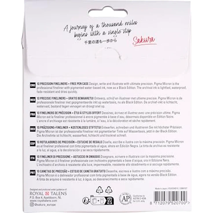 Sakura Pigma Micron, Fineliner Set mit 10 wasserfesten Schreibstiften in Schwarz, ideal für technische und künstlerische Zeichnungen – Bild 2