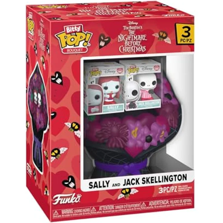Funko Bitty POP! Bouquet: The Nightmare Before Christmas - Valentines-Jack & Sally, Sammelbare Vinylfigur, Höhe 9,5 cm, offizielles Merchandise für Sammler und Fans – Bild 1