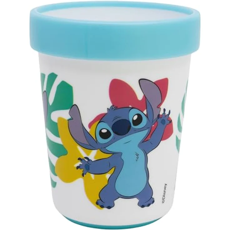 Stor Stitch wiederverwendbarer Kinderbecher, zweifarbig mit rutschfestem Boden, BPA-frei, 260 ml, mikrowellengeeignet – Bild 2
