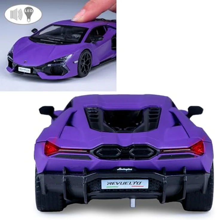 JAMARA 402619 Lamborghini Revuelto Diecast 1:32, Modellauto aus Metall mit manuell öffnenden Türen, LED-Lichtern und realistischen Geräuschen, inkl. Knopfzellen – Bild 5