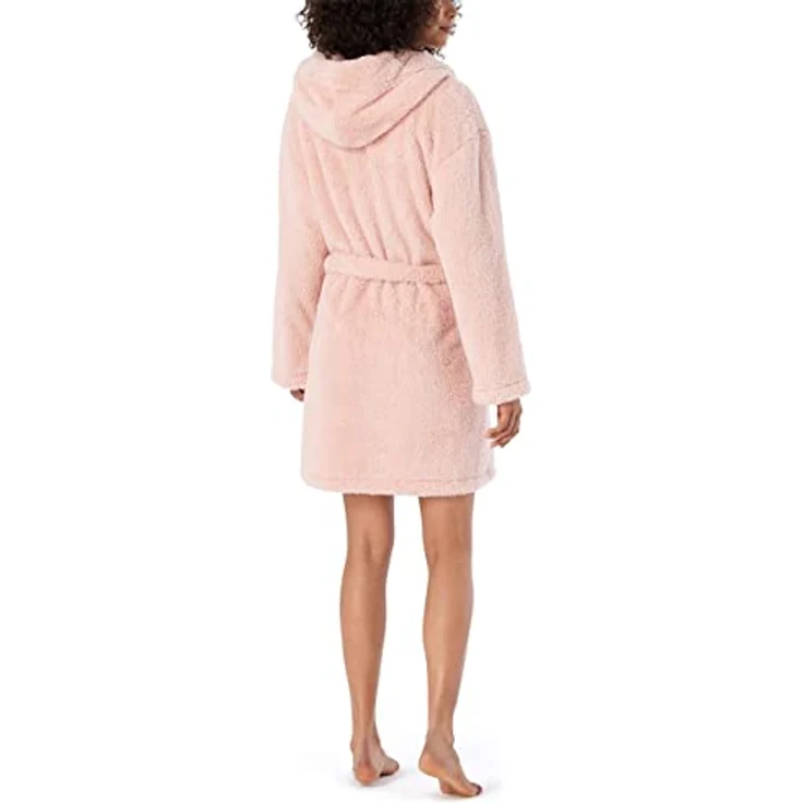 Schiesser Bademantel Teddy Fleece, Damen Kurzmantel mit super flauschigem Teddy-Fleece, grau – Bild 2