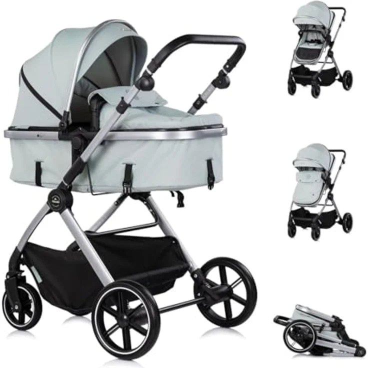 Chipolino Kombikinderwagen Pearl 2 in 1, umbaubar mit Rucksack und Fußsack, leichte Federung, grün – Bild 1