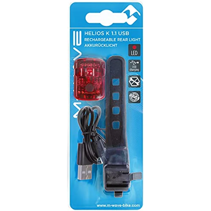 M-Wave Unisex – Erwachsene Helios K 1.1 USB Akkurücklicht, schwarz/rot – Bild 4