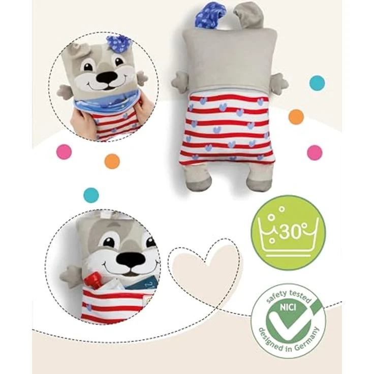 NICI Cosidoo Kuscheltier Hund mit Wendefunktion, 30x20cm, grau, weiches Plüschtier mit Stauraum für Schätze, ideal für Kinder zum Kuscheln und Spielen – Bild 3