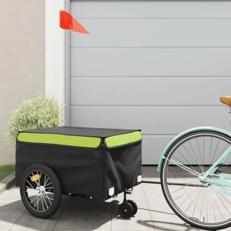 vidaXL Fahrradkinderanhänger, Eisen, 45 kg maximale Tragfähigkeit, schwarz und grün – Bild 2