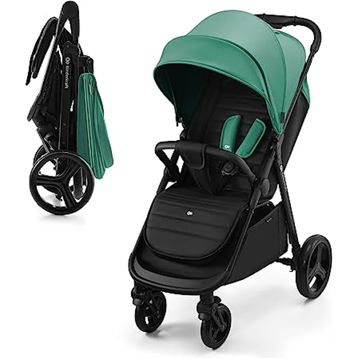 Kinderkraft RINE Buggy bis 22 kg, Kinderwagen, Mit einer Hand zusammenklappbar, wasserfestes Verdeck mit UPF50+ Filter, liegende Position, Getränkehalter im set, Grün