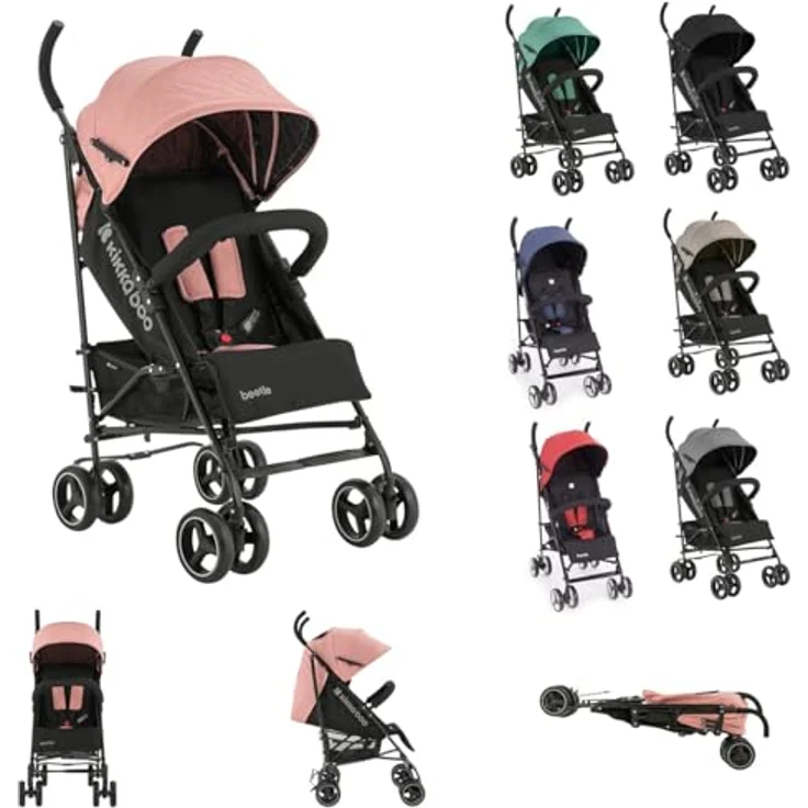 Kikkaboo Kinderwagen Käfer, Stahlrahmen, Korb, abnehmbare Vorderräder, Fußstütze, Farben:pink – Bild 1