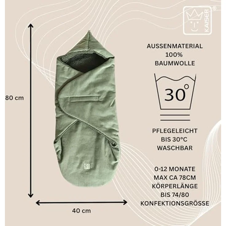 Kaiser Callie Cord Einschlagdecke, Kuschelige Decke für Babyschalen und Babywannen, Mineral Green, bis 12 Monate – Bild 5